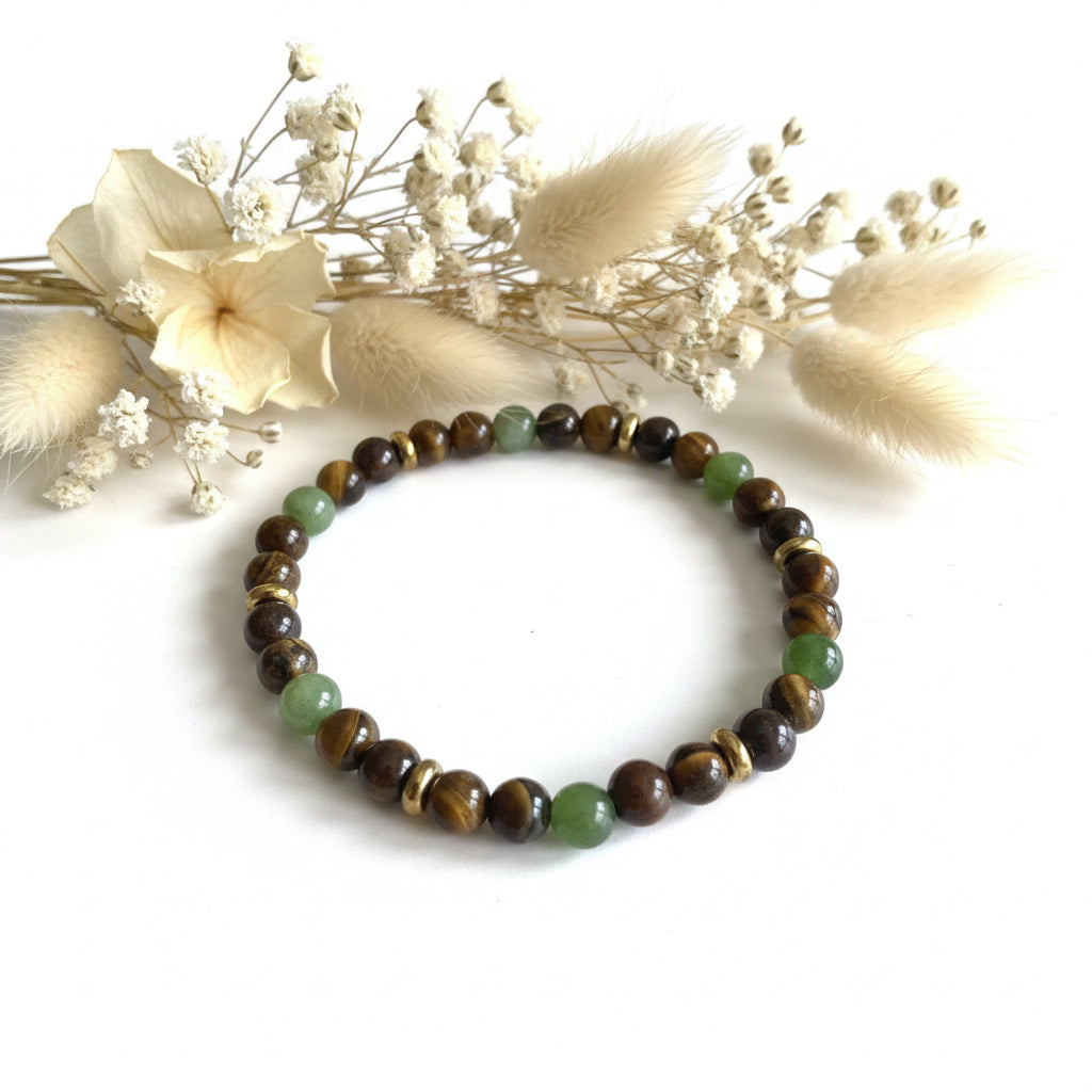 Pulseira Olho Tigre e Jade Nefrita