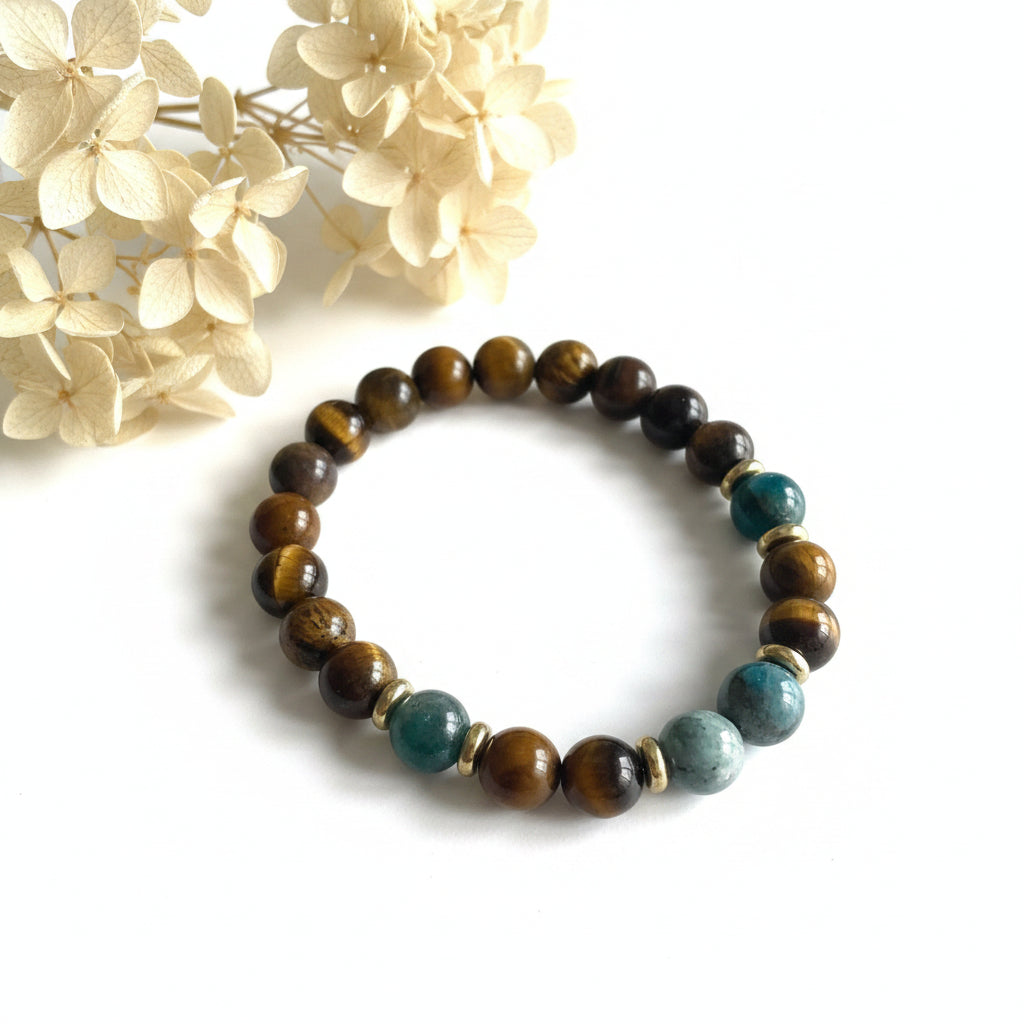 Pulseira Olho Tigre e Apatita Azul