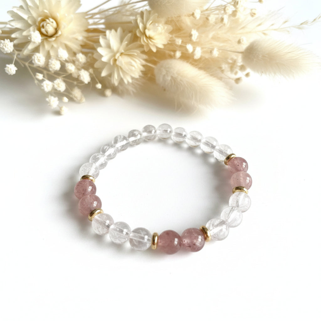 Pulseira Quartzo Cristal e Quartzo Cereja