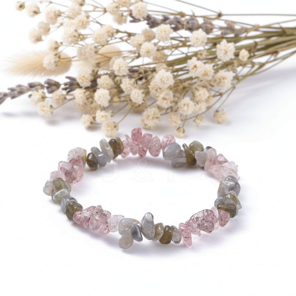 Pulseira Labradorita e Quartzo Morango