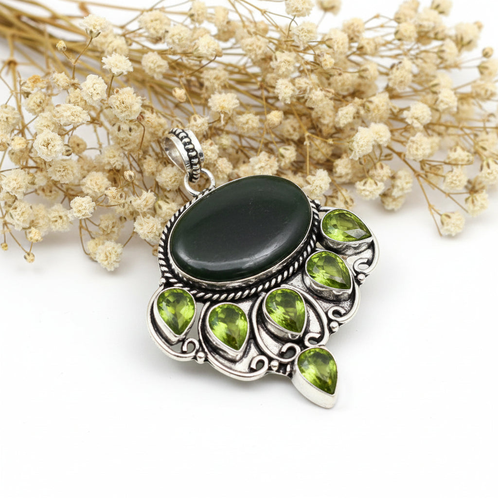 Pendente Jade Nefrita e Peridoto